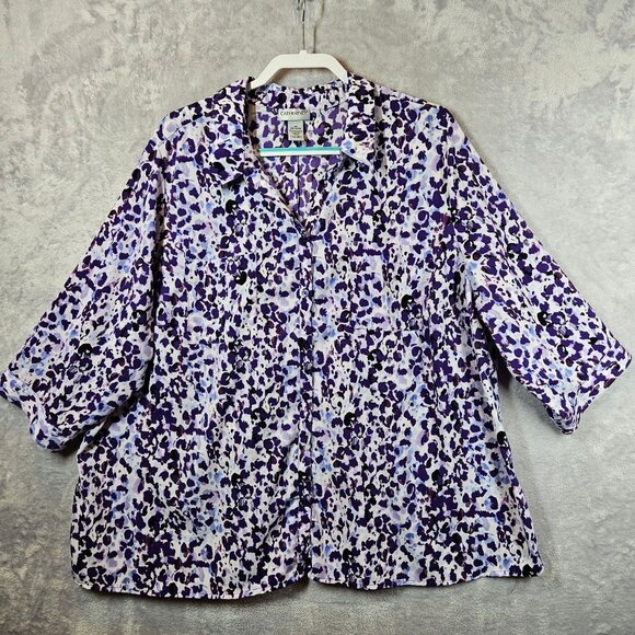 Catherines Blouse Womens 2X purple boxy polyester knit 3/4 sleeves career modest - Picture 1 of 10